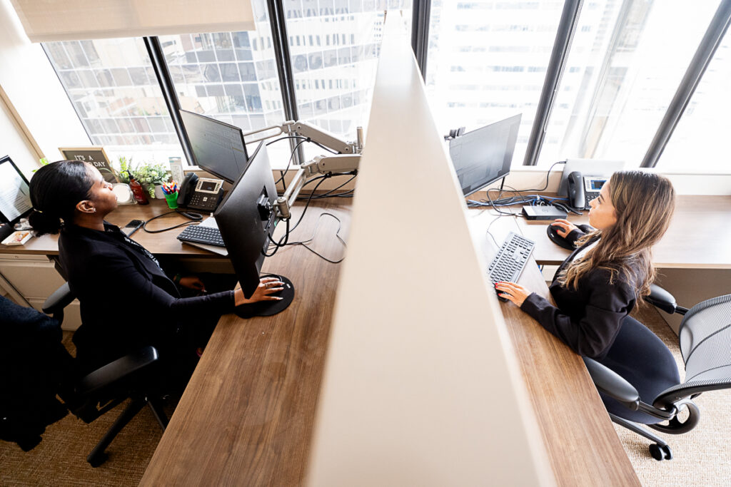 Service team members working at their desk